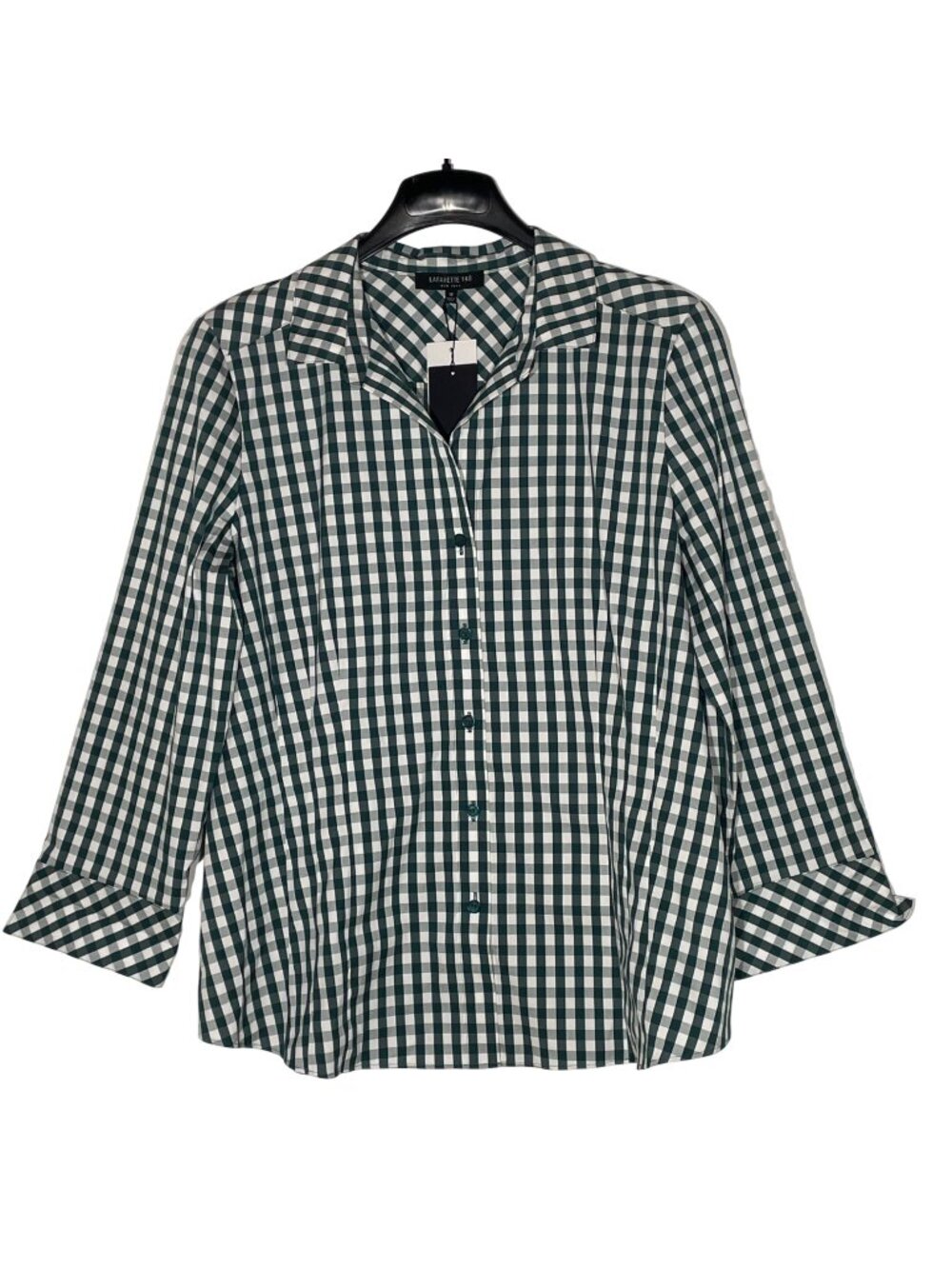 Lafayette 148 Gingham Check Button Up Top Sz 12 Picnic Preppy Stretch Plaid